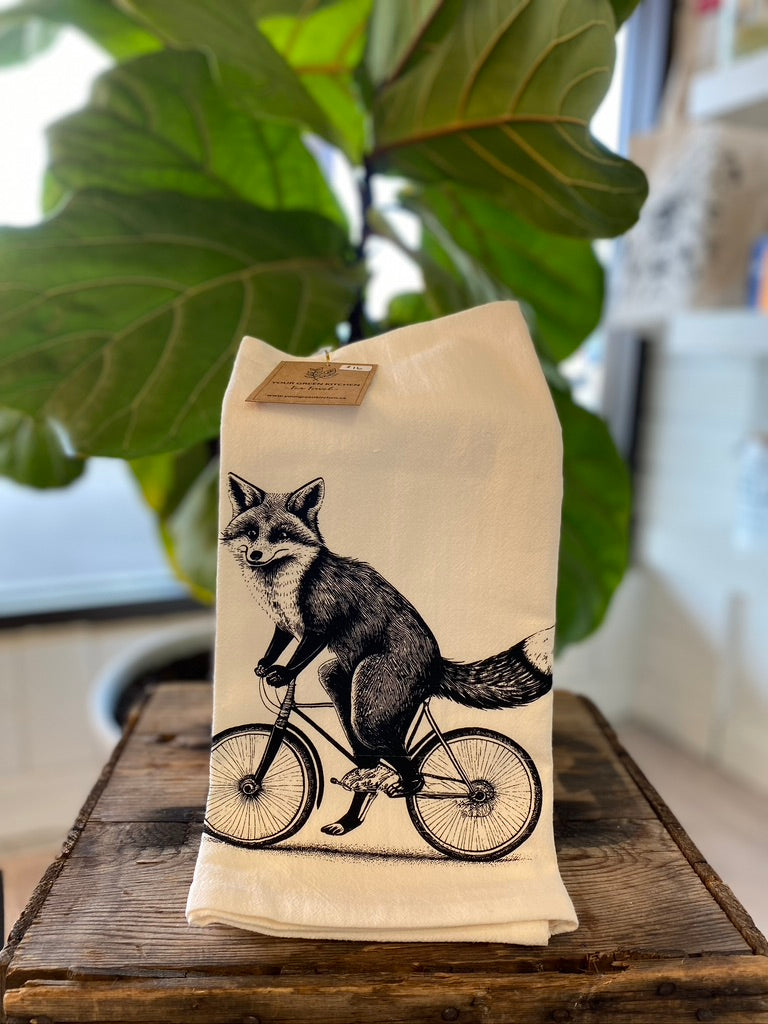 YGK - Fox on Bike Tea Towel
